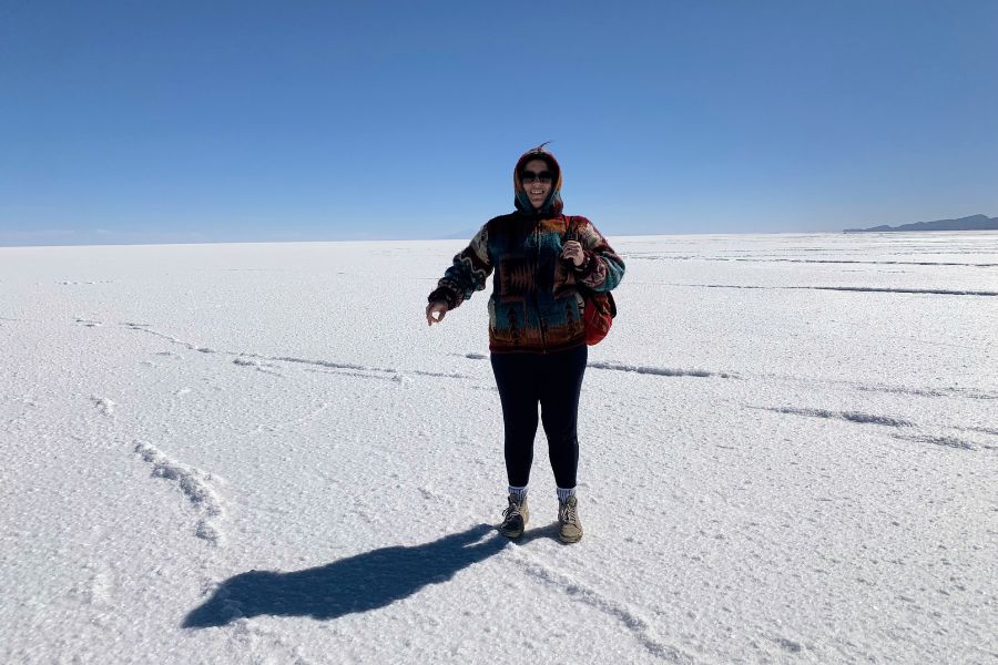 Rita looking happy on the salt flats