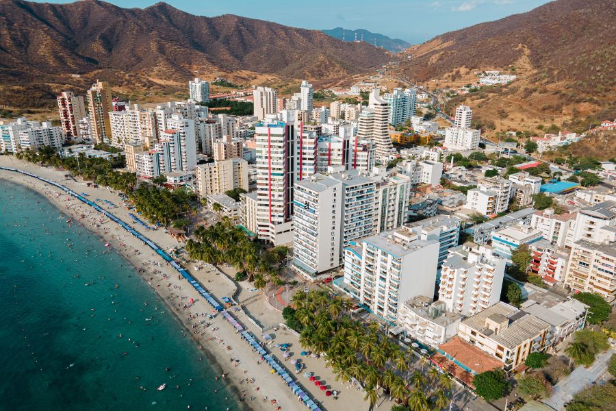 Image of coastline of Santa Marta buildings and beautiful sea 