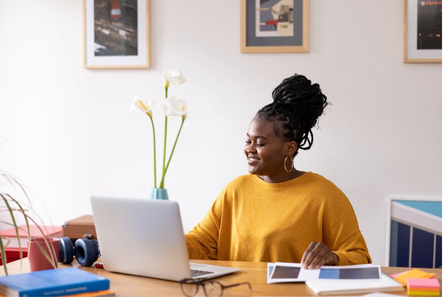 Lady remote work at home