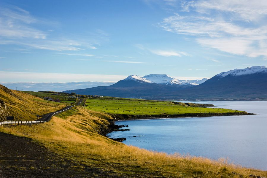 Scenic view of Eyjafjörður