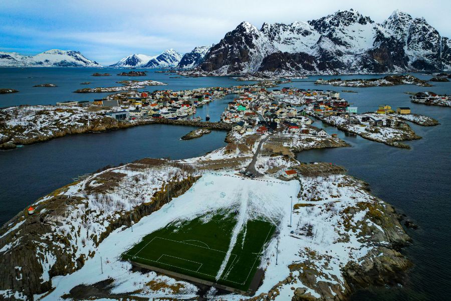 Snowy Henningsvær on Lofoten Islands