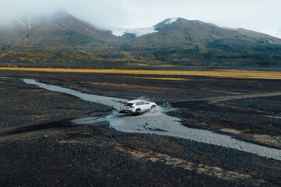 Crossing a river in the highlands 